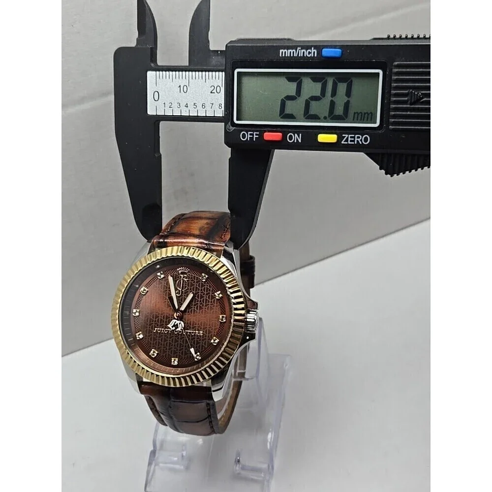 Juicy Couture Brown Dial Fluted Bezel Leather Strap Quartz Watch New Battery
